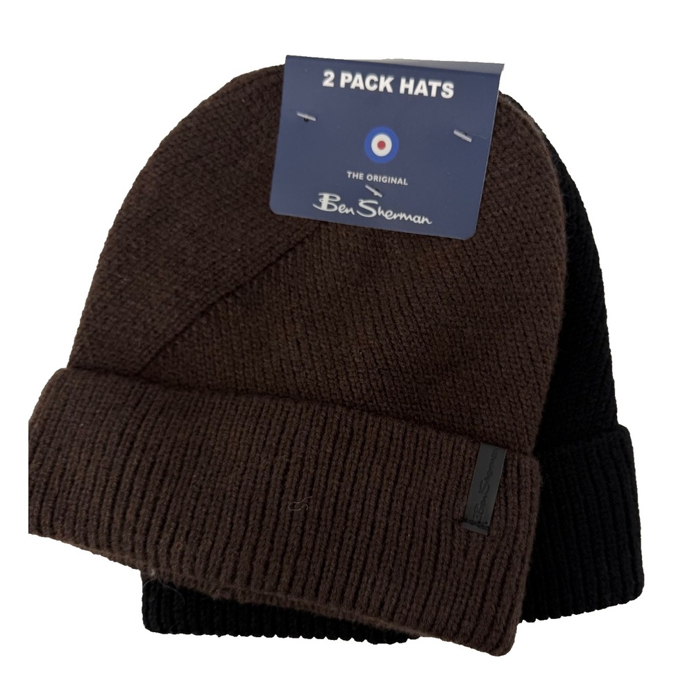Ben Sherman - 2 Pack Knit Beanie Hats Thermal Plush Lined - Wool Blend